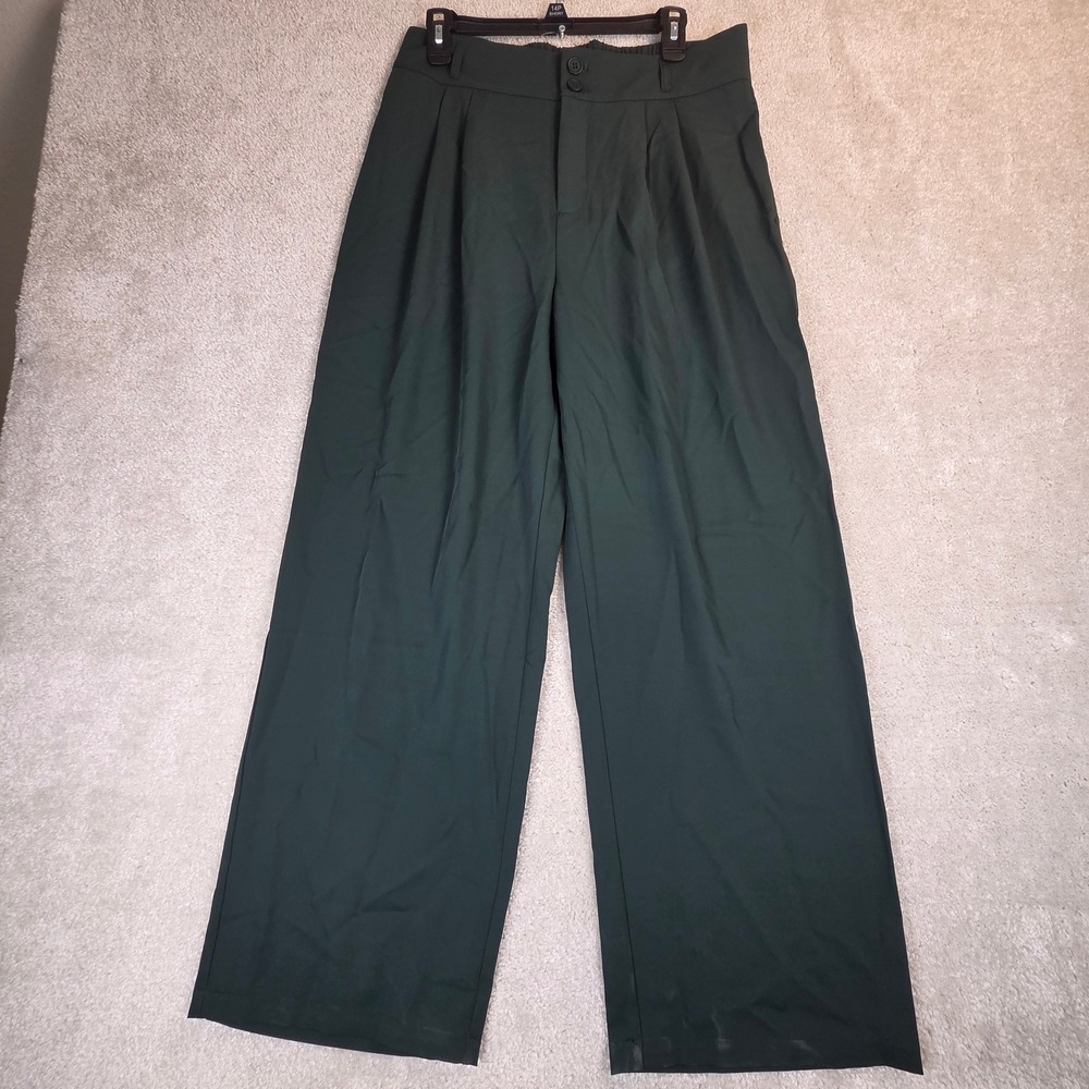 Halara High Waisted Wide Leg Pleated Drape Trousers Green Size L NWT